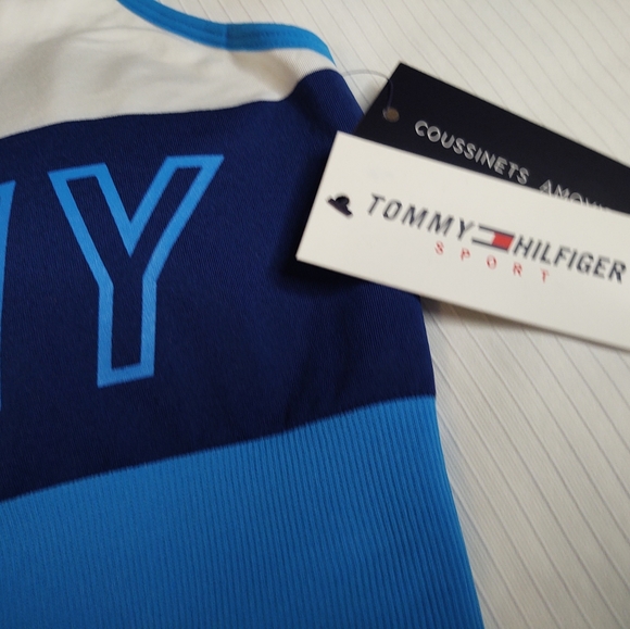 NWT Tommy Hilfiger White Blue Color Block Sports Bra Size Large - Picture 4 of 5